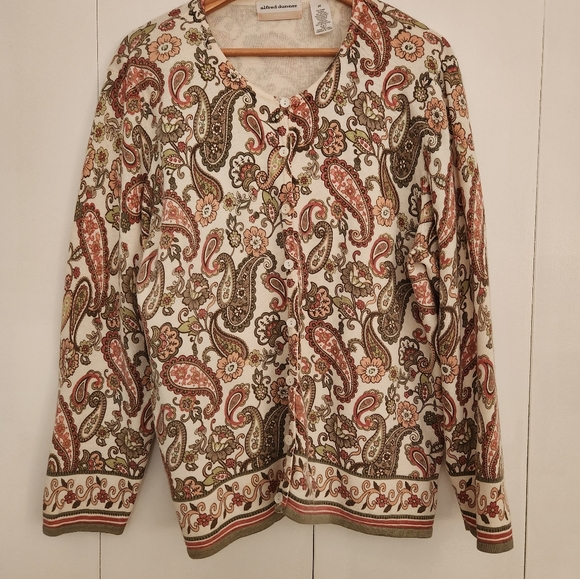 ALFRED DUNNER Button Down Sweater Paisley Multicolor Long Sleeve Size 2XL - Picture 1 of 4